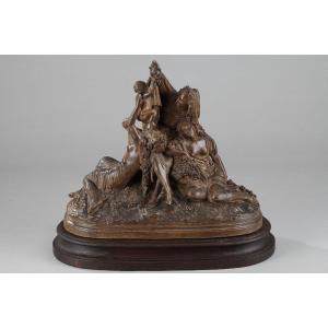 Terracotta "bacchus And Bacchantes Celebrating The Harvest", 19th Century