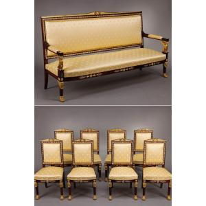 A Majestic Empire Style Living Room In Mahogany And Gilded Bronzes