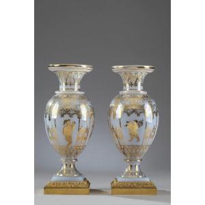 Restoration Opaline Vases With Desvignes Decor