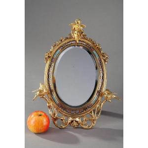 Mirror With Golden Bronze Frame Decorated With Cloisonné Enamels