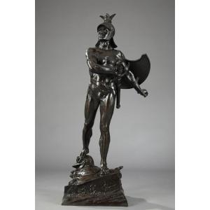 Bronze Sculpture "the Warrior" By Auguste De Wever (1836-1910)