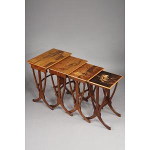 Set Of 4 Nesting Tables Signed Gallé