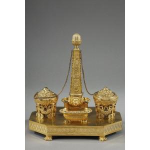 Empire Period Gilt Bronze Obelisk Inkwell