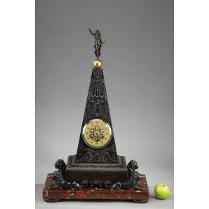 Charles X Gilt And Patinated Bronze Obelisk Clock