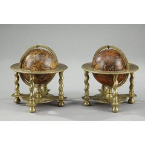 Rare Pair Of Celestial And Terrestrial Table Globes, By Vincenzo Coronelli, 1697