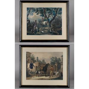 Two Color Engravings Enhanced With Gouache Signed Carle Vernet