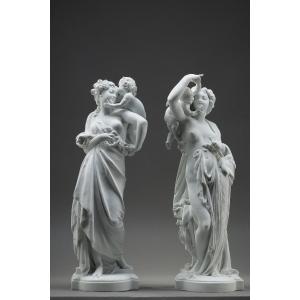 Pair Of Allegorical Figures In Biscuit Porcelain, After Carrier-belleuse