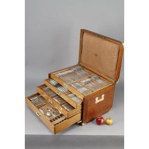 Important Silver And Mother-of-pearl Cutlery Set, In Its Original Box. Tétard Frères.