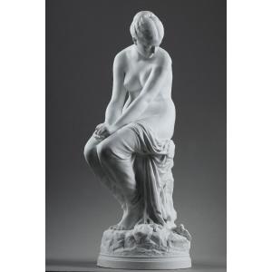 Large Biscuit, "bather With Swallows" By Auguste Joseph Peiffer (1832 – Ca. 1886)