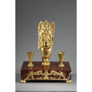 Gilt Bronze And Red Griotte Marble Inkwell, Empire Period, Early 19th Century