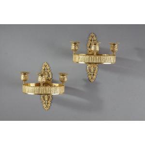 Pair Of Restoration Period Gilt Bronze Sconces 