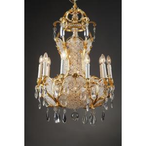 Crystal And Gilt Bronze Basket Chandelier, Late 19th Century