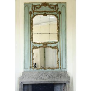 Very Large Transitional Wood Panel Overmantel, 18th Century