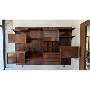Scandinavian Modular Wall Shelf In Rosewood, Poul Cadovius, 1960s