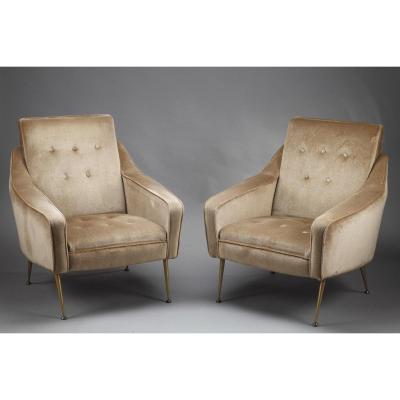Pair Of Velvet Shepherdesses Chairs, 1950s