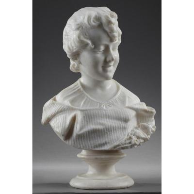 19th Century Alabaster Sculpture: Bust Of A Young Girl