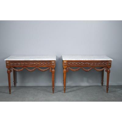 Pair Of Louis XVI-style Walnut Consoles Tables