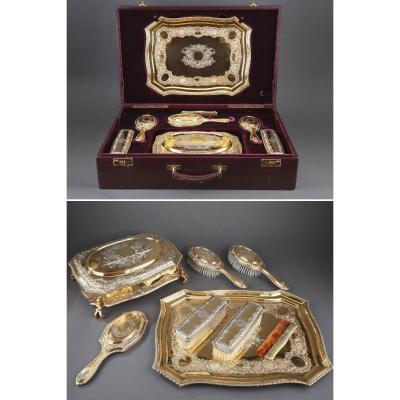 Silver-gilt Dressing-table Service By Lionel Alfred Crichton, London, 1917