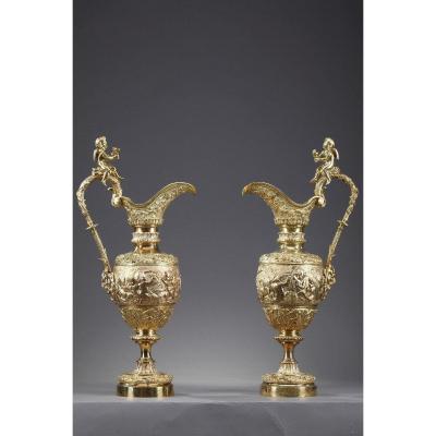 Pair Of Napoleon III Gilt Bronze Ewers
