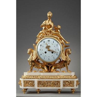 Louis XVI Style Gilt Bronze And White Marble Clock