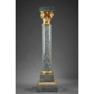 Large Corinthian Pedestal In Marble And Gilt Bronze 