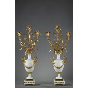 Pair Of Very Large Baluster Candelabras, Signed Eugène Hazart