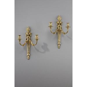 Pair Of Louis XVI Style Gilt Bronze Sconces
