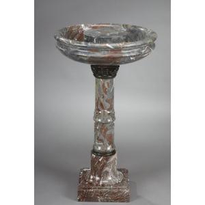 Gray And Red Marble Birdbath With Bronze Decor