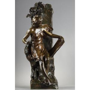 Memoria Sculpture In Patinated Bronze Signed Emile Louis Picault, Late Nineteenth Century
