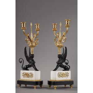 Pair Of Candelabras "aux Sphinges", Directoire Period