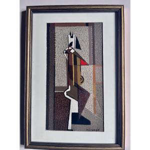 Gouache Composition, Cubist, Charles Merangel, 20th Century 
