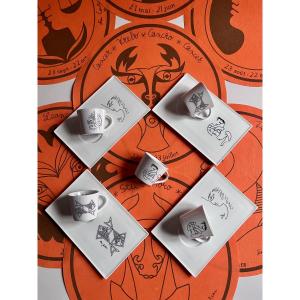 Jean Cocteau Porcelain Coffee Service, 20th Century 