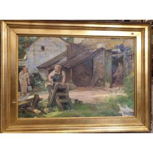 Jules Pierre Van Biesbroeck ( 1873-1965)  La Coupe Du Bois De Chauffe à La Campagne