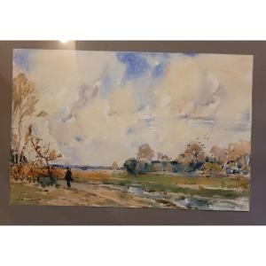 Paul Emile Lecomte Watercolor Landscape