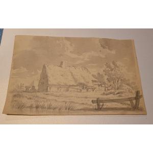 Jj De Boissieu Watercolor End 18 Eme House In A Meadow