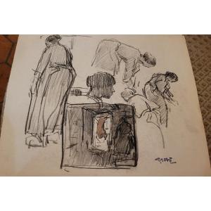 Georges Gobo Charcoal Study Of Characters