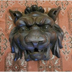 Wooden Faun Or Lion Head, 19th Century 