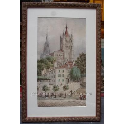 Watercolor Representing Notre-dame De Lausanne