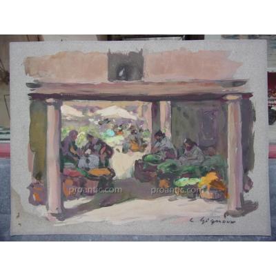 L. Gignoux Animated Scene In An Oriental Market