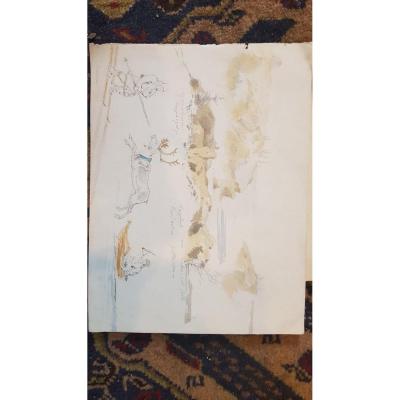 Henri Louis Scott Watercolor Drawing On Lapland
