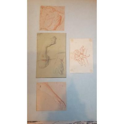 Jacques Sablet 4 Drawings Studies Of Hands