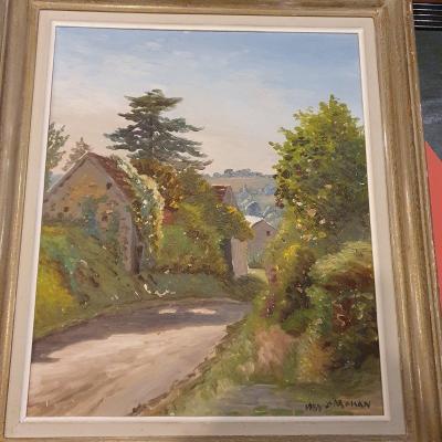 Yves Moisan Village Huile 55x46 Peintre Nivernais"