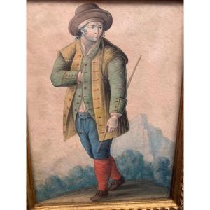 Watercolor Savoyard 1830 XIXth Savoy