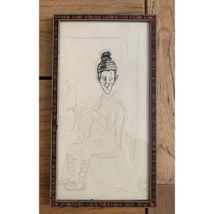 Portrait Of Francisque Béal (dit Labé) Caricature Ink Wash Ink XX Th