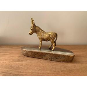 Donkey, Baudet Du Poitou, Gilt Bronze On Agathe Base XIX