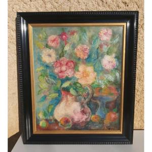 Georges Benoit Oil On Canvas Bouquet Of Flowers 1976