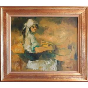 Jean Abadie Oil On Canvas Meal In The Fields 
