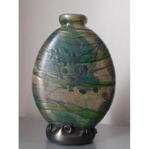 Signed Glass Paste Vase 