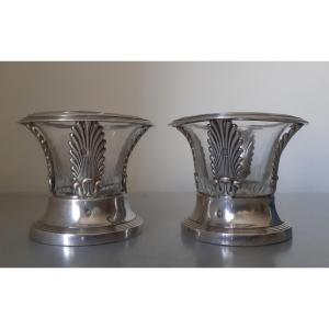 Pair Of Solid Silver And Crystal Salt Cellars 