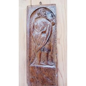 Gothic  Sculpture On Walnut Pannel  Hihg Period 16 Eme Century